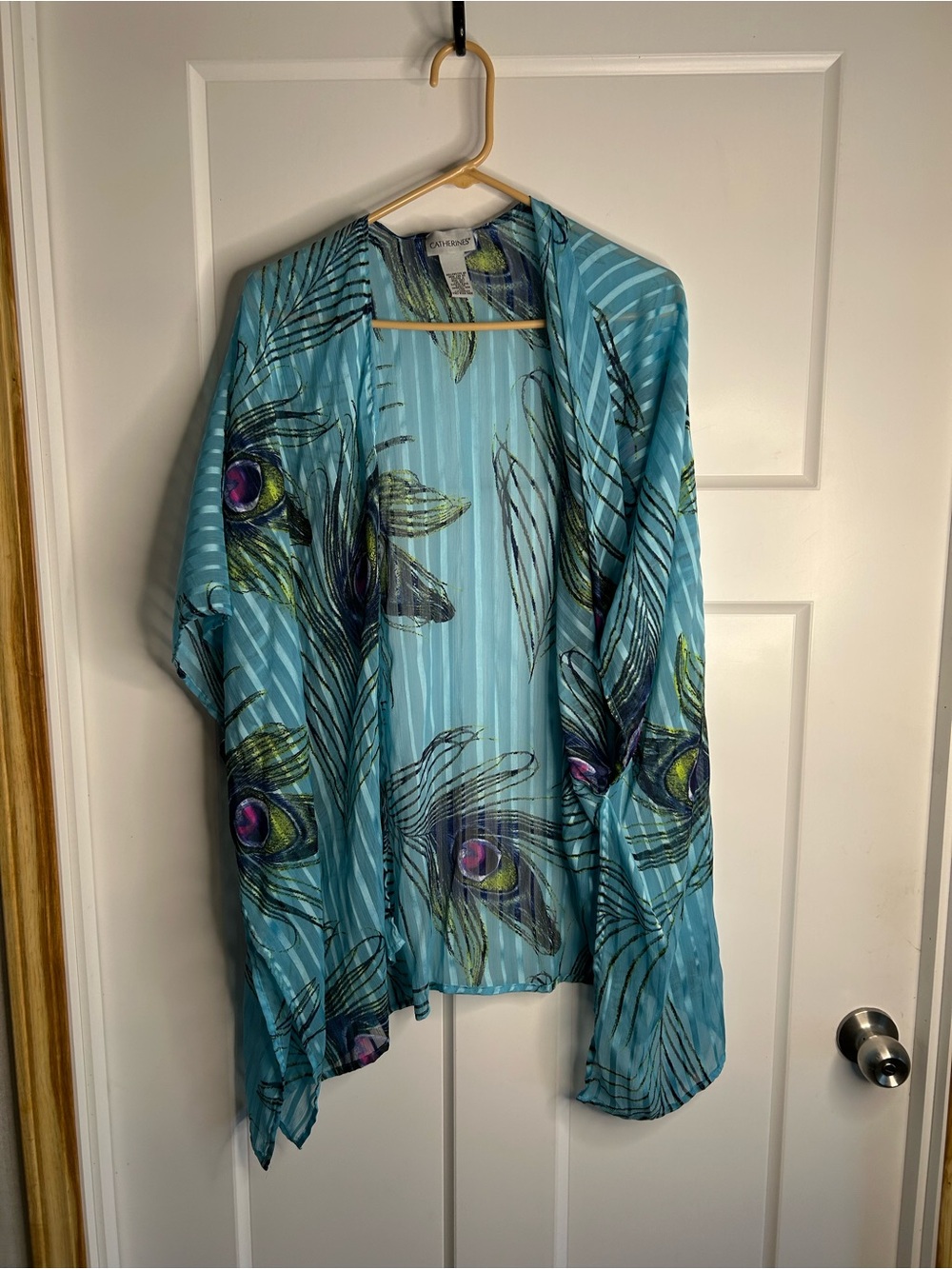 Catherine’s One Size Kimono Peacock Print Blues 6384